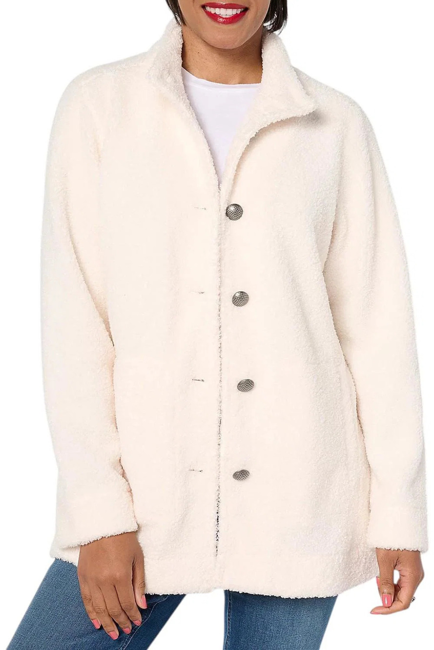 Susan Graver Women's Knit Boucle Button Front Jacket Sugar Cane - Regular